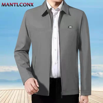 Однотонная мужская куртка среднего возраста, повседневные деловые куртки для мужчин, офисная одежда, рабочая куртка, мужские свободные пальто с отложным воротником