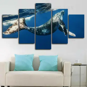 Горбатый кит под водой, 5 панелей, печать на холсте, настенный художественный плакат, украшение дома, HD Печать фотографий, картины для декора комнаты, 5 предметов